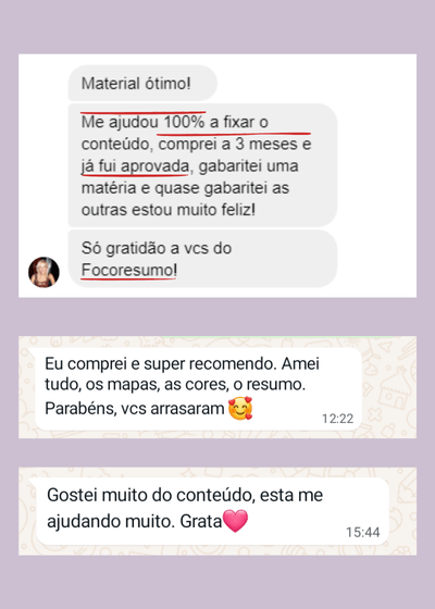 Depoimentos dos Resumos e Mapas Mentais do FOCO RESUMO para concursos públicos! direcionados ao que é cobrado nas provas, focado na sua Aprovação-8